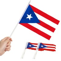 Anley Puerto Rico Mini Flag 12 Pack Hand Held Small Miniature Puerto Rican Flags On Stick Fade Resistant Vivid Colors 5X