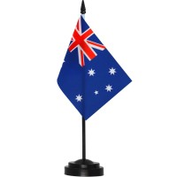 Anley Australia Deluxe Desk Flag Set 6 X 4 Inch Miniature Australian Desktop Flag With 12 Solid Pole Vivid Color And Fade