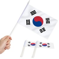 Anley Korea Mini Flag 12 Pack Hand Held Small Miniature Korean Flags On Stick Fade Resistant Vivid Colors 5X8 Inch With