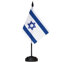 Anley Israel Deluxe Desk Flag Set 6 X 4 Inch Miniature Israeli Desktop Flag With 12 Solid Pole Vivid Color And Fade Resist