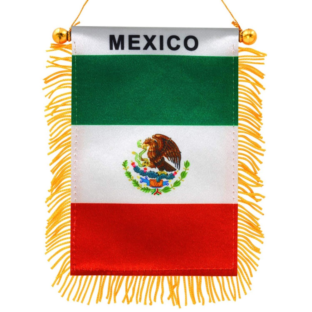 Anley 4 X 6 Inch Mexico Fringy Window Hanging Flag Mini Flag Banner Car Rearview Mirror D Cor Fringed Double Sided Me