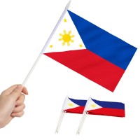 Anley Philippines Mini Flag 12 Pack Hand Held Small Miniature Philippine Flags On Stick Fade Resistant Vivid Colors 5X8