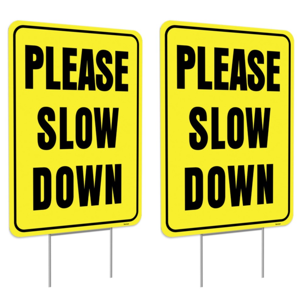 2Pc Please Slow Down Signs With Stake 13X17 Double Sided Signs Corrugated Plastic Kids Playing Sign For Street Chil