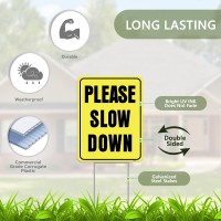 2Pc Please Slow Down Signs With Stake 13X17 Double Sided Signs Corrugated Plastic Kids Playing Sign For Street Chil