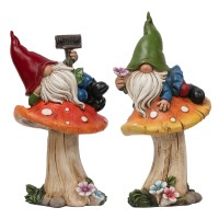 Teresas Collections Garden Gnomes Statues For Yard Decor Set Of 2 Cute Gnomes On Mushroom Statues For Outdoor Patio Lawn Idea