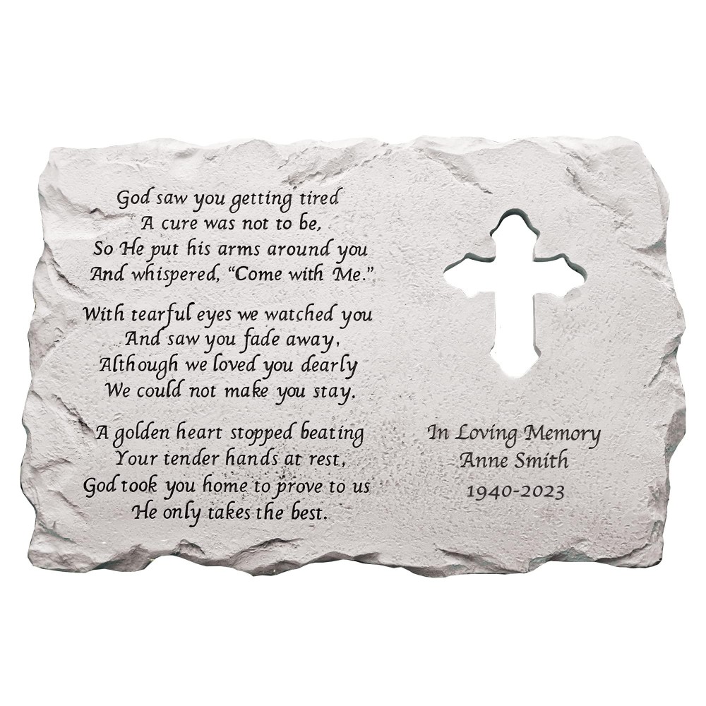 Lets Make Memories Personalized Cross Memorial Stone Sympathy Condolences Garden Marker