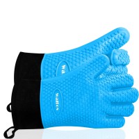 Walfos Grilling Gloves Heat Resistant Silicone Oven Mitt Premium Nonslip Silicone Internal Protective Cotton Layer Waterpro