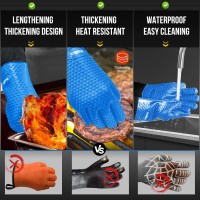 Walfos Grilling Gloves Heat Resistant Silicone Oven Mitt Premium Nonslip Silicone Internal Protective Cotton Layer Waterpro