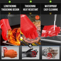 Walfos Grilling Gloves Heat Resistant Silicone Oven Mitt Premium Nonslip Silicone Internal Protective Cotton Layer Waterpro