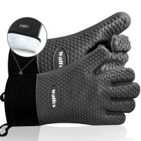 Walfos Grilling Gloves Heat Resistant Silicone Oven Mitt Premium Nonslip Silicone Internal Protective Cotton Layer Waterpro