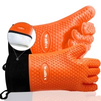 Walfos Grilling Gloves Heat Resistant Silicone Oven Mitt Premium Nonslip Silicone Internal Protective Cotton Layer Waterpro