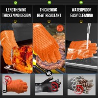 Walfos Grilling Gloves Heat Resistant Silicone Oven Mitt Premium Nonslip Silicone Internal Protective Cotton Layer Waterpro