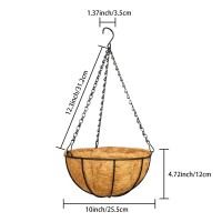 Zeedix 3 Pack 10Inch Metal Hanging Planter Basket With 10Inch Coconut Coir Liner Coconut Coir Liner With Black Chain For Porch