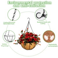 Zeedix 3 Pack 10Inch Metal Hanging Planter Basket With 10Inch Coconut Coir Liner Coconut Coir Liner With Black Chain For Porch