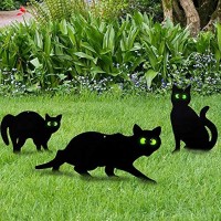 Willbond 3 Pack Halloween Metal Black Cat With Reflective Eyes Halloween Yard Signs Stakes Outdoor Decorations Scare Cat Silhoue