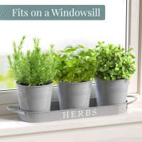 Barnyard Designs Indoor Herb Garden Planter Set With Tray Metal Windowsill Plant Pots With Drainage For Outdoor Or Indoor Plant