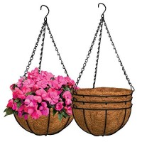 Zeedix 3Pack 12Inch Metal Hanging Basket With Coconut Coir Liner Coconut Coir Liner With Black Chain For Porch Pots Hanger Ind