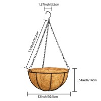 Zeedix 3Pack 12Inch Metal Hanging Basket With Coconut Coir Liner Coconut Coir Liner With Black Chain For Porch Pots Hanger Ind