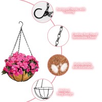 Zeedix 3Pack 12Inch Metal Hanging Basket With Coconut Coir Liner Coconut Coir Liner With Black Chain For Porch Pots Hanger Ind