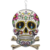 Sugar Skull Halloween Wind Spinner Metal Garden Decor Outdoor 3D Stainless Steel Sculptures Kinetic Hanging Decorations Whirligi