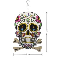 Sugar Skull Halloween Wind Spinner Metal Garden Decor Outdoor 3D Stainless Steel Sculptures Kinetic Hanging Decorations Whirligi