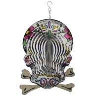 Sugar Skull Halloween Wind Spinner Metal Garden Decor Outdoor 3D Stainless Steel Sculptures Kinetic Hanging Decorations Whirligi