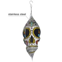 Sugar Skull Halloween Wind Spinner Metal Garden Decor Outdoor 3D Stainless Steel Sculptures Kinetic Hanging Decorations Whirligi