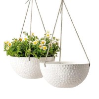 La Jolie Muse 10 Inch Hanging Planters For Indoor Plants Outdoor Garden Planter Pots White Honeycomb Set Of 2