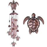 Sea Turtle Wind Chimes Outdoor Indoor Decor - With 4 Tubes 6 Bells 7 Turtles 37In Waterproof Suspension Mobile Tortoise Wind Chimes For Home  Xmas Mom Gifts  Balcony  Festival  Tree  Garden Decoration