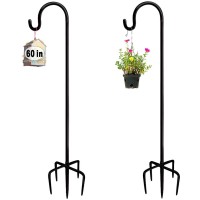 Artigarden 60 Inch Outdoor Shepherd Hook With 5 Prong Base 2 Packs Adjustable Heavy Duty Garden Hanging Stake For Bird Feeder