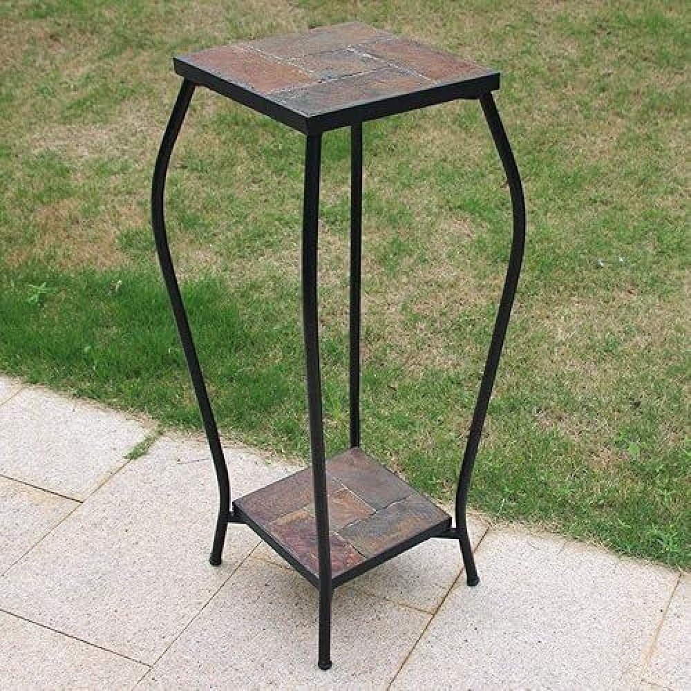 Zhongma 2 Tier 30 Tall Plant Stand With Colorful Slate Top For Balcony Home Garden Backyard Patio With Adjustable Leveling