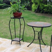 Zhongma 2 Tier 30 Tall Plant Stand With Colorful Slate Top For Balcony Home Garden Backyard Patio With Adjustable Leveling