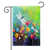 Summer Flowers Garden Flag Dragonfly House Flag Spring Welcome Garden Flags 12 X 18 Double Sided Floral Flags For Patio Lawn Hom