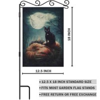 Aoyego Black Cat On A Pumpkin Small Garden Flag Vertical Double Sided 125 X 18 Inch Halloween Scary Dry Tree And Moon Farmhouse