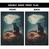 Aoyego Black Cat On A Pumpkin Small Garden Flag Vertical Double Sided 125 X 18 Inch Halloween Scary Dry Tree And Moon Farmhouse