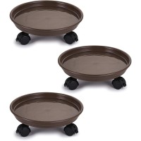 Fasmov 3 Pcs Plant Pallet Caddy Plant Stand Round Flower Pot Mover Plant Pot Pallet Dolly Caster With Universal Wheels Brown