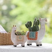 La Jolie Muse Ceramic Goat Succulent Planter Animal Pots - 7.3 + 5.3 Inch Cute Glazed Pottery Indoor Flower Plant Pots With Sandy Gravel Detailing  Home Decor