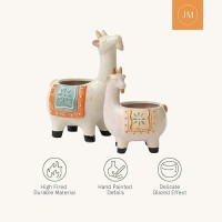 La Jolie Muse Ceramic Goat Succulent Planter Animal Pots - 7.3 + 5.3 Inch Cute Glazed Pottery Indoor Flower Plant Pots With Sandy Gravel Detailing  Home Decor