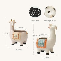 La Jolie Muse Ceramic Goat Succulent Planter Animal Pots - 7.3 + 5.3 Inch Cute Glazed Pottery Indoor Flower Plant Pots With Sandy Gravel Detailing  Home Decor