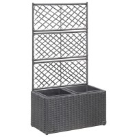 Vidaxl Black Poly Rattan Planter With Builtin Trellis And 2 Removable Pots Stylish And Versatile Garden Feature With Weather