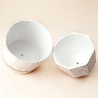 La Jolie Muse White Ceramic Flower Pots - 6.7 + 5.4 Inch Indoor Planters  Plant Containers In A Marble Ink Pattern With Rose Gold And Pink Detailing