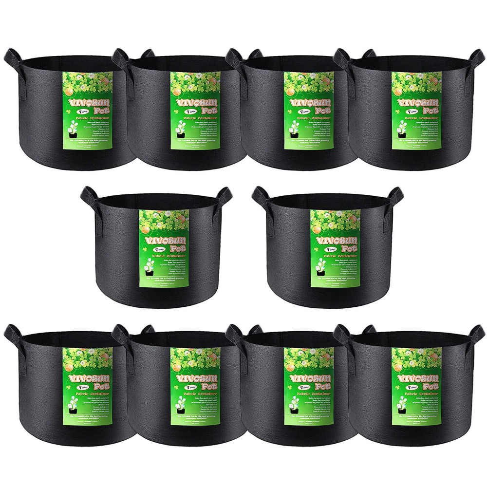 Vivosun 10Pack 7 Gallon Grow Bags Reinforced Planter Fabric Pots For Gardening Black