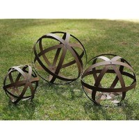 Bstgifts Metal Garden Spheres Metal Band Decorative Spheres Metal Folding Orb Garden Ball Sets Of 3