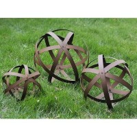 Bstgifts Metal Garden Spheres Metal Band Decorative Spheres Metal Folding Orb Garden Ball Sets Of 3