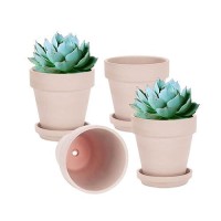 Vensovo 6 Inch Pink Clay Pot For Plant With Saucer 4 Pack Large Terra Cotta Plant Pot With Drainage Hole Flower Pot With Tray