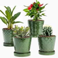 Efispss Flower Planter 5 Inch Ceramic Plant Pots With Drainage Hole And Ceramic Tray Gardening Home Desktop Office Windowsill