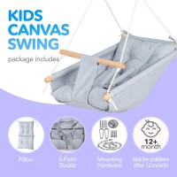 Cateam Canvas Kids Swing Wooden Hanging Swing Seat Chair With Safety Belt Durable Toddler Swing Chair Outdoor And Indoor Sw