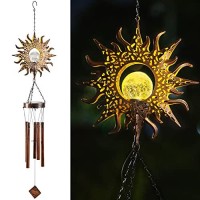 Leidrail Wind Chimes Sun Solar Wind Chime Crackle Glass Ball For Outside Outdoor Clearance Gardening Gifts Unique Hanging Sun