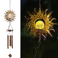 Leidrail Wind Chimes Sun Solar Wind Chime Crackle Glass Ball For Outside Outdoor Clearance Gardening Gifts Unique Hanging Sun