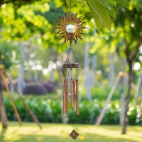 Leidrail Wind Chimes Sun Solar Wind Chime Crackle Glass Ball For Outside Outdoor Clearance Gardening Gifts Unique Hanging Sun